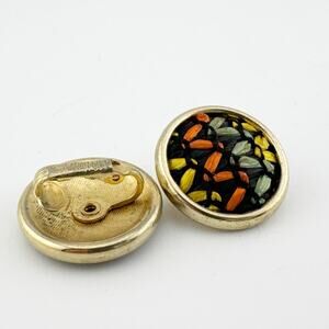 Vintage Sarah Coventry Clip-On Earrings‎ Multicolor Woven Round Gold-Tone